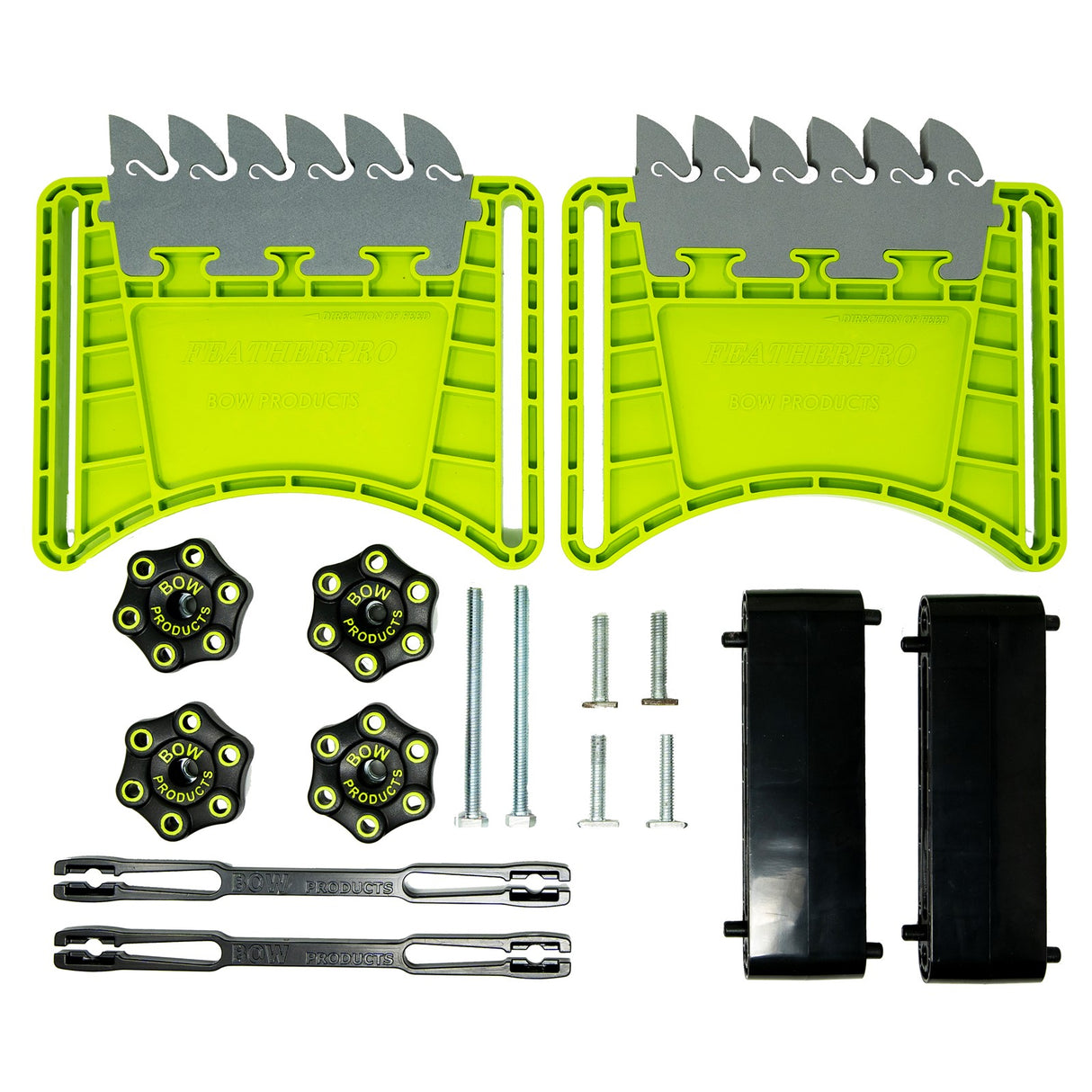 BOW Products FeatherDUO Stackable Featherboard Safety System Twin Pack - Side view, showing stacked featherboards on a table saw