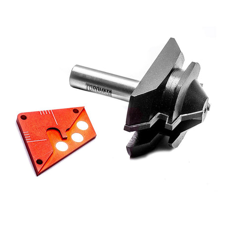Torquata LM-280-H Lock Mitre Router Bit & Infinity Large Lock Mitre Setup Jig in action creating precise 90° corner joints