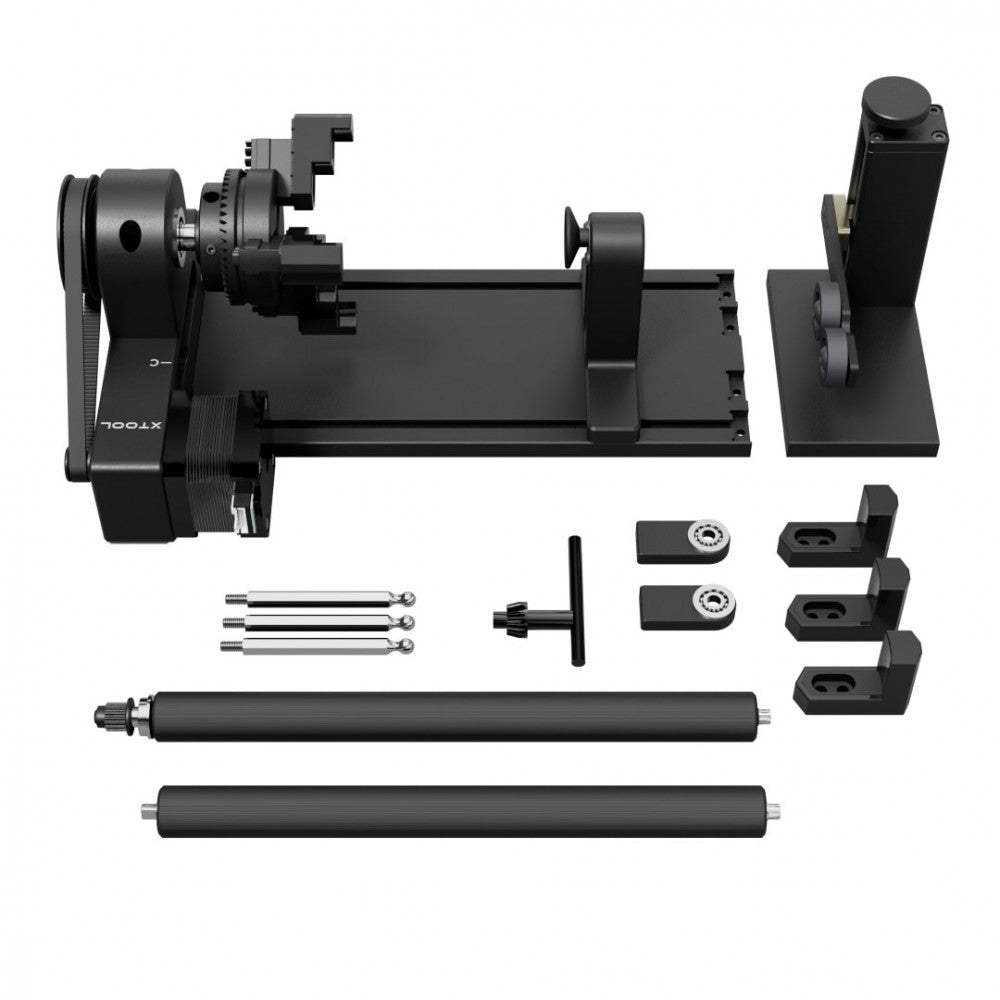xTool RA2 Pro Rotary Attachment for Laser Cutter & Engravers in action, showcasing its versatility on various cylindrical objects