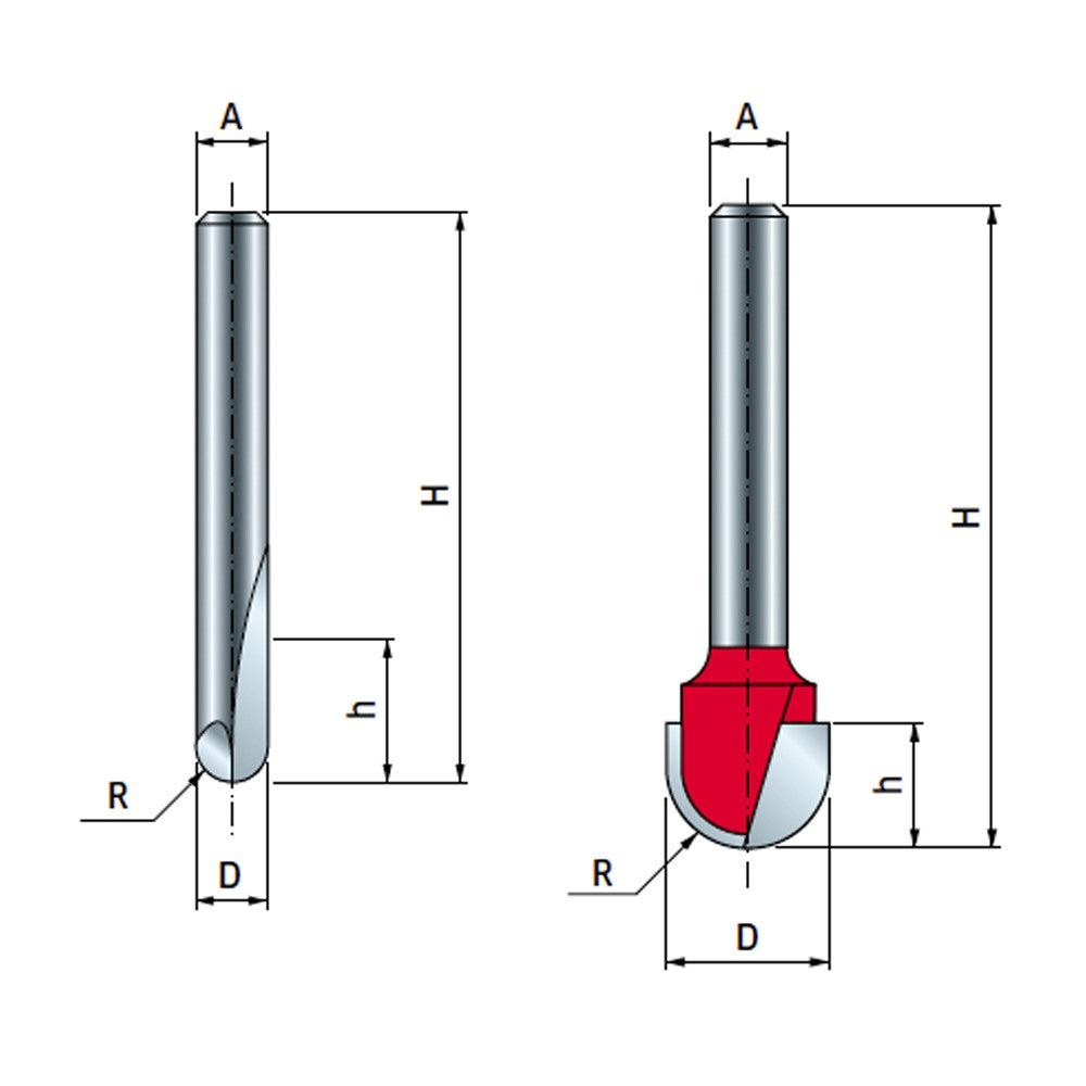 Freud 1/2in Shank Round Nose Plunge Router Bits, ideal for engraving detail on cabinet doors and drawer fronts