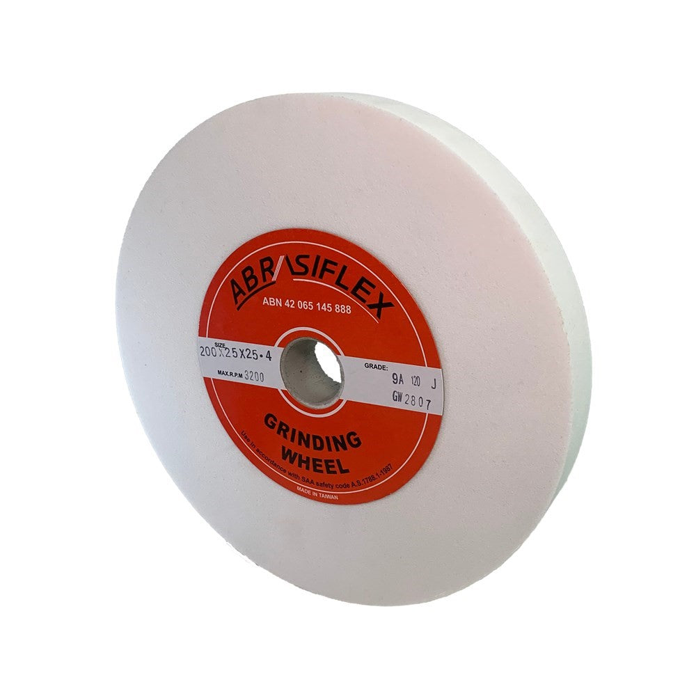 Aluminium oxide grinding wheel for bench grinder, 200 x 25mm, ideal for woodworkers working with hardened tools and high-speed steel