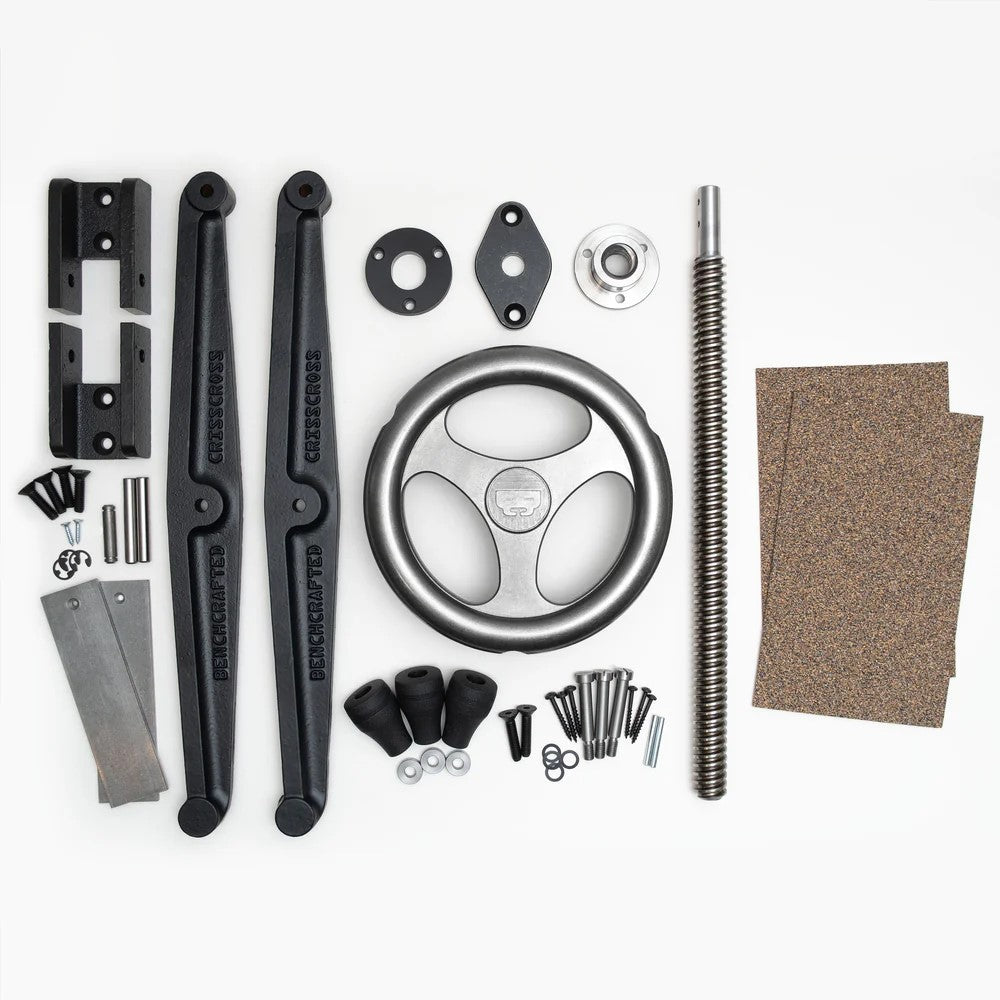 Benchcrafted Glide Leg Vice with Retro Criss Cross machined finish in Australian woodworking tools store