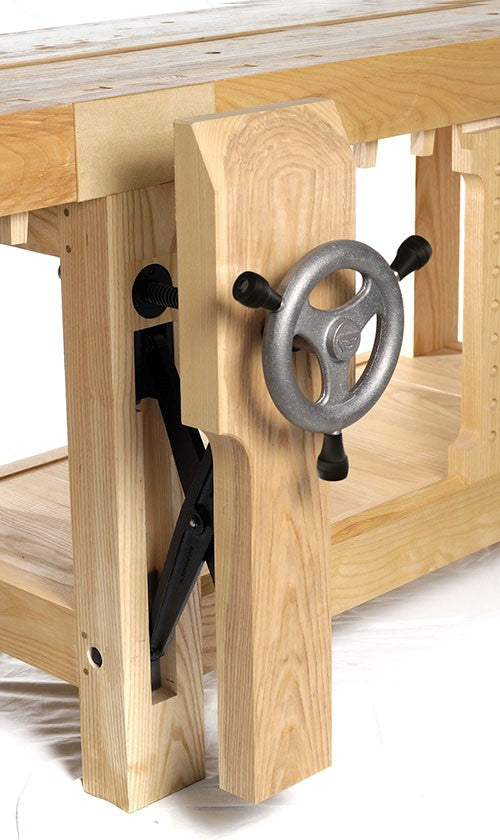 Benchcrafted Glide Leg Vice Machined Finish with Retro Criss Cross, angled view showing superior grip design