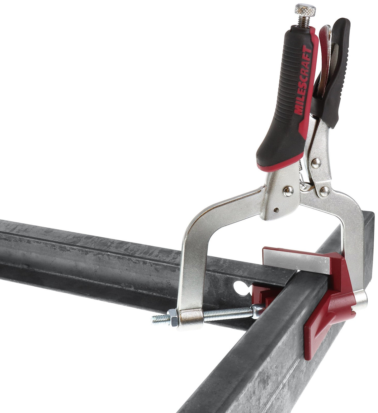 Milescraft Set of 2 Face Frame Corner Clamps in action at 90-degree joint