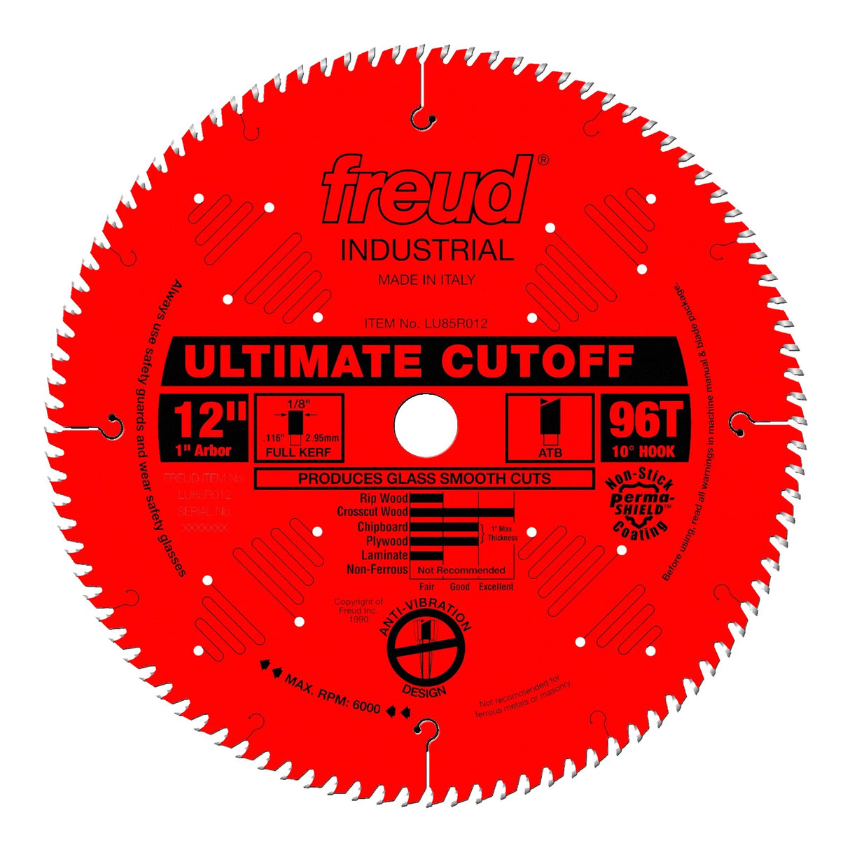 Freud Ultimate Cut Off Saw Blade, 305mm diameter, 25.4mm bore, ideal for crosscutting and mitering applications