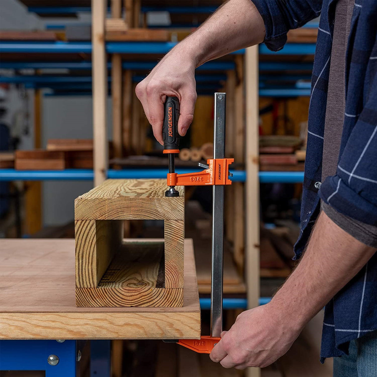 Pony Jorgensen Set of 4 Heavy Duty Quick Action Clutched F Clamps 450mm Capacity in use