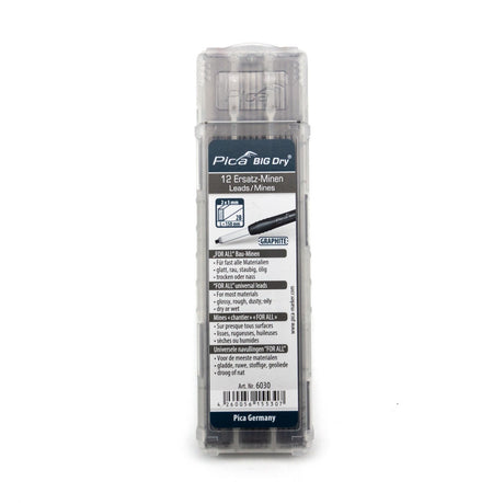 Pica Graphite 2B Lead Refills 12-pack for Big Dry Construction Pencil, suitable for various surfaces and water soluble