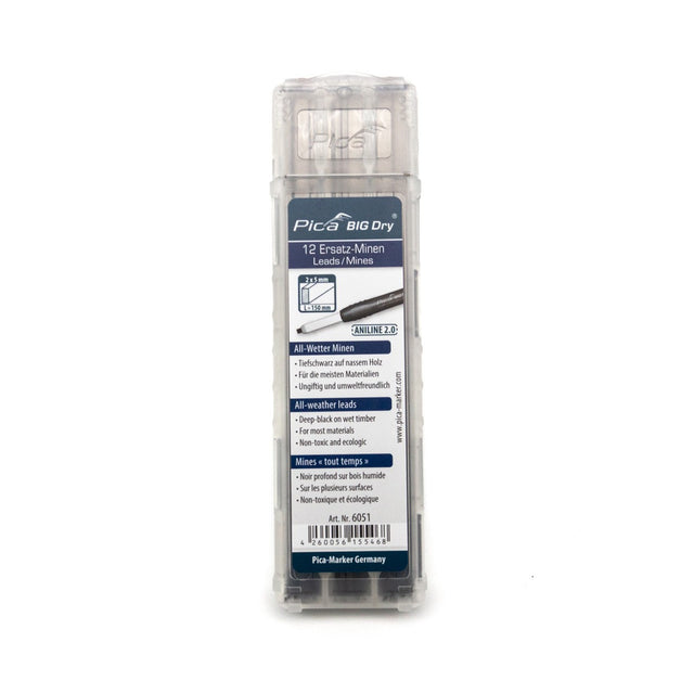 Pica Graphite Aniline Lead Refills Pack of 12 for Big Dry Construction Pencil - Set of 12 black weatherproof leads