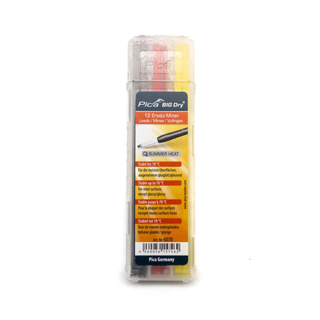 Pica Assorted Summer Lead Refills Pack of 12 for Big Dry Construction Pencil - 12 x summer leads in red, yellow, and graphite