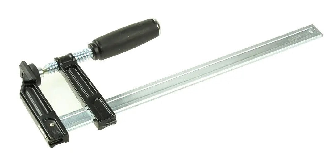 Torquata Set of 8 Quick Action F Clamps 80mm Jaw 300mm Capacity in use on woodworking project