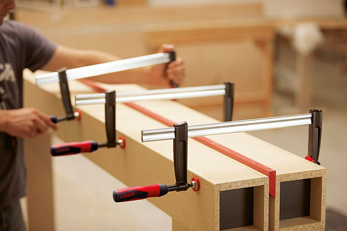 Bessey Quick Action Clamp TG Series 300mm Soft Grip Handle in action on woodworking project