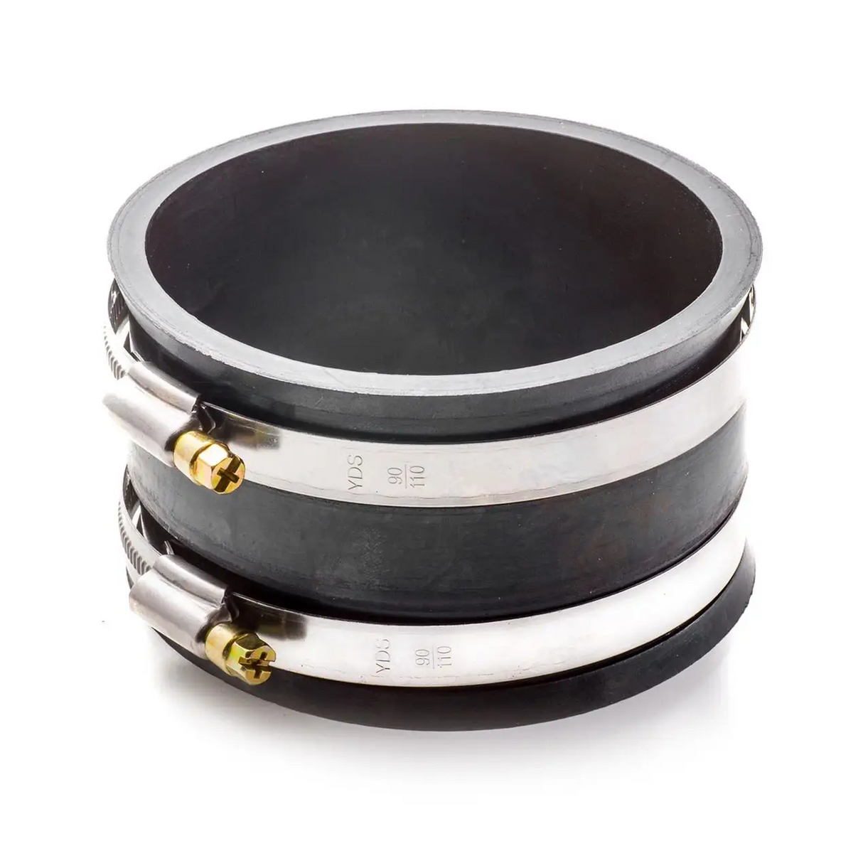 Sherwood Flex Cuff Connector 6in (152mm) shown with clamps for easy installation