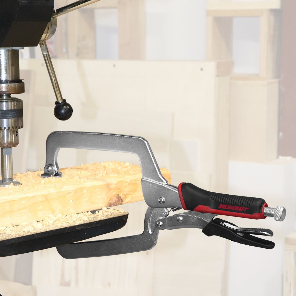 Milescraft 6in FaceClamp Framing Clamp showing Metal Swivel Pads in use