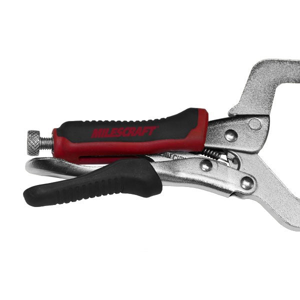 Milescraft 8in FaceClamp Framing Clamp showing Metal Swivel Pads in use