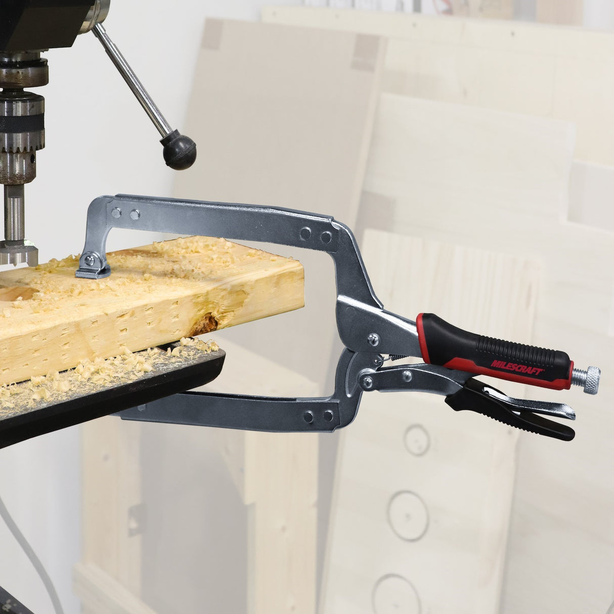 Milescraft 8in FaceClamp Framing Clamp with Metal Swivel Pads in Action