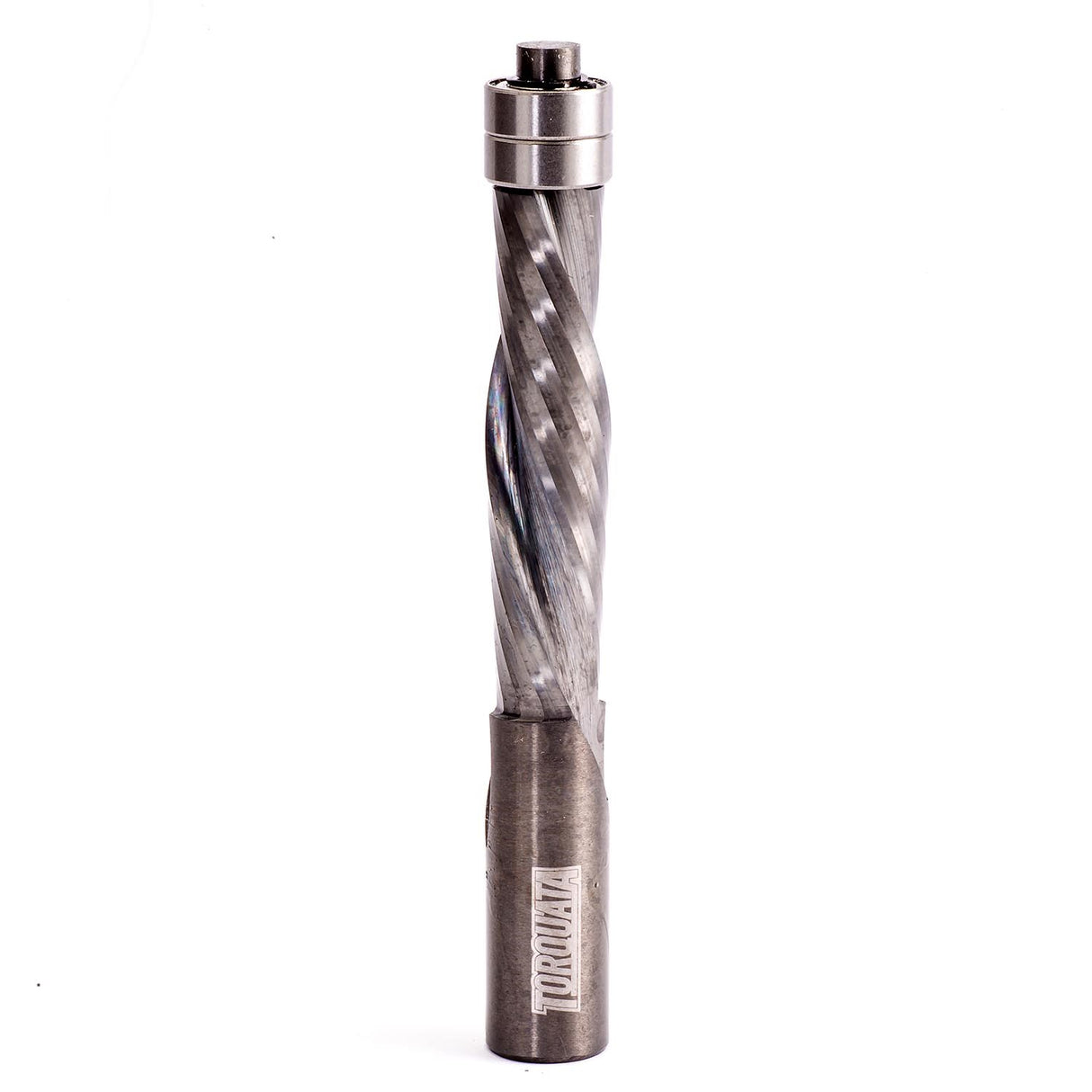 Torquata Flush Trim Spiral Router Bit 1/2in Shank, view of sharp edge and spiral geometry