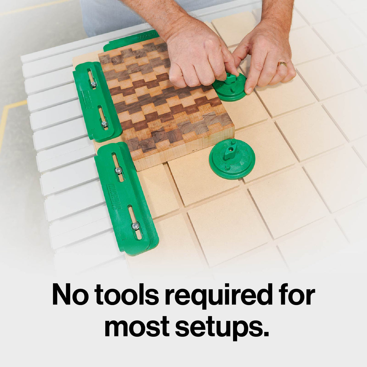 MicroJig MatchFit CNC Workholding Kit in use with low-profile design securing workpiece for efficient clamping