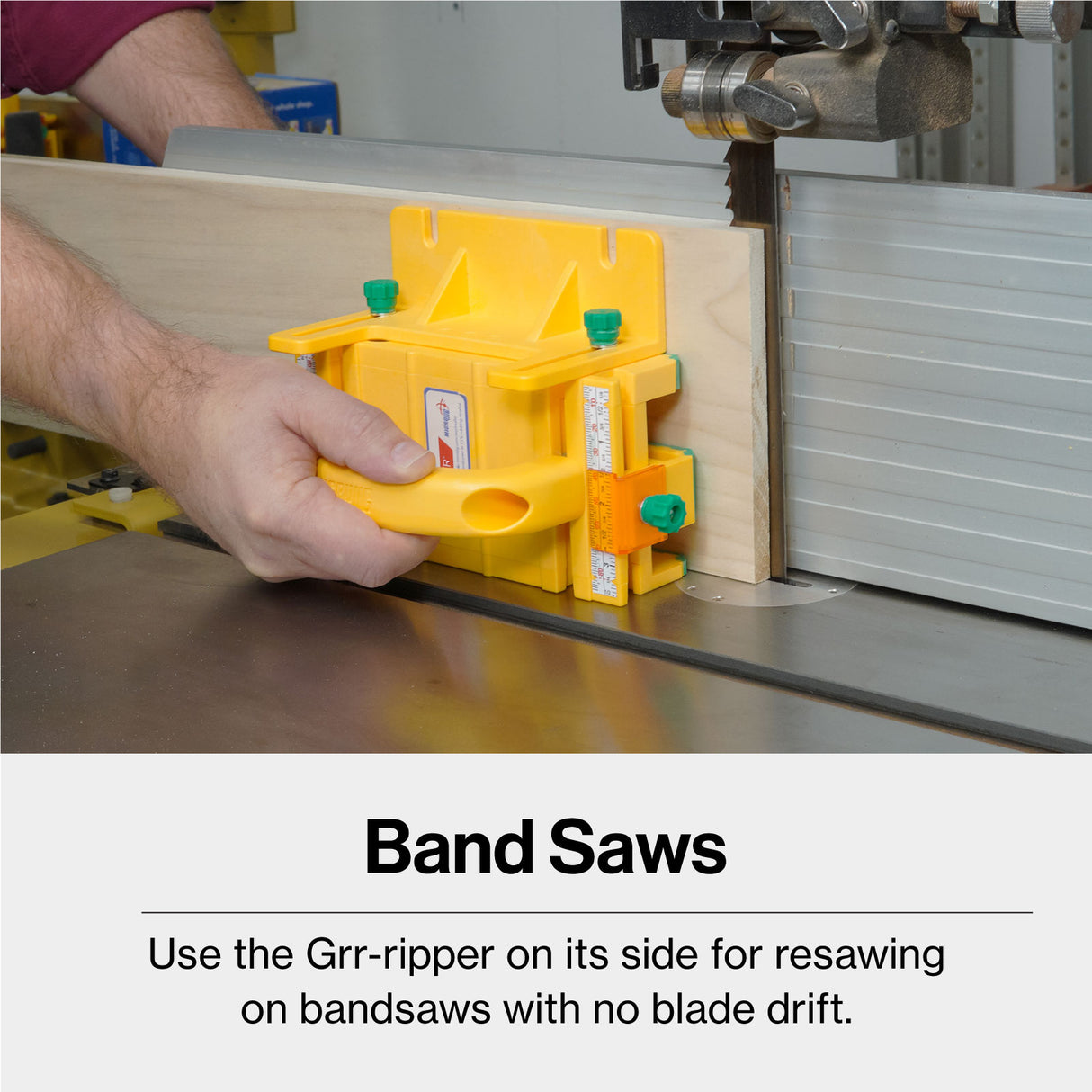 GRR-Ripper+ 3D Push Block demonstrating safe and precise woodworking control and protection in an angled view