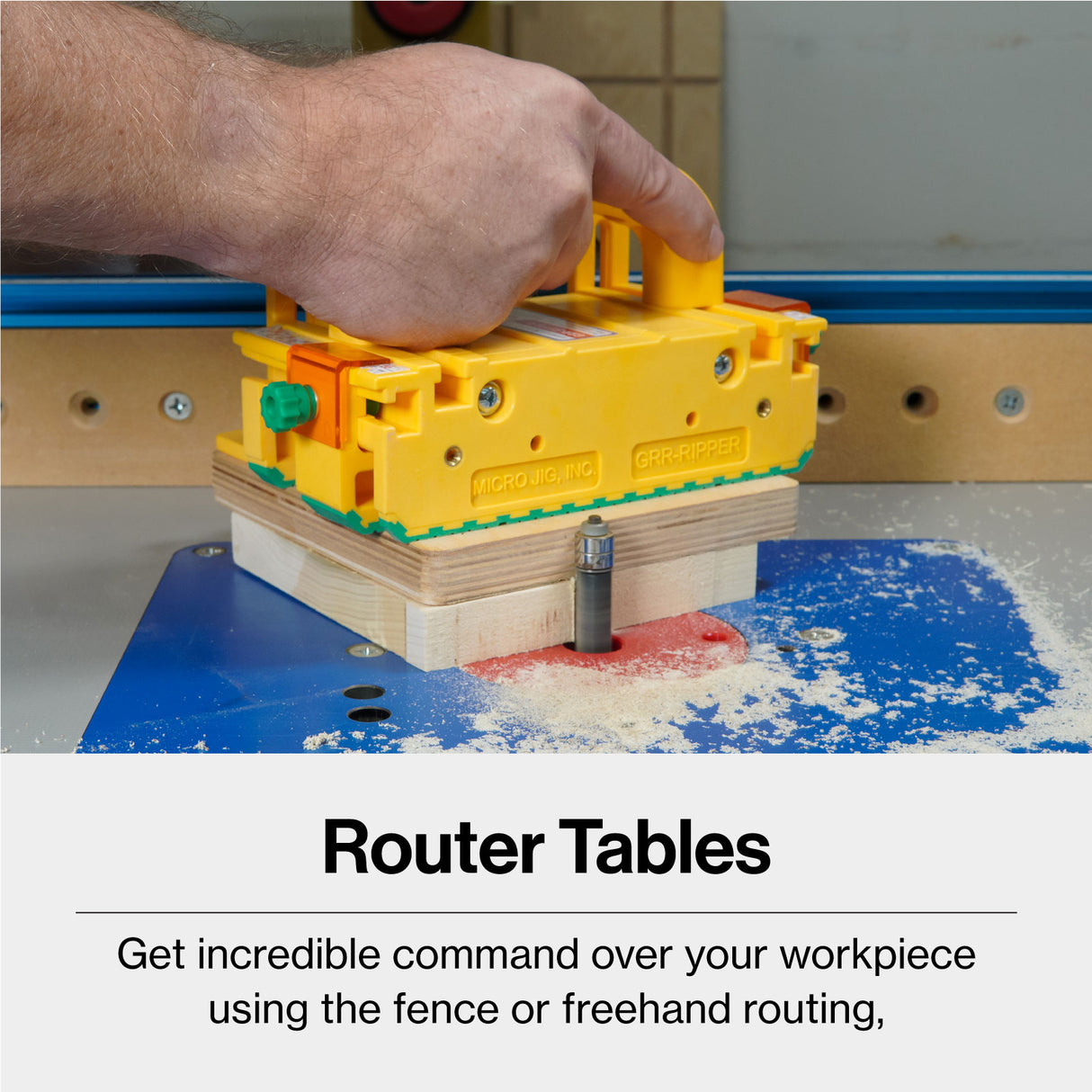 MicroJig GRR-Ripper+ 3D Push Block in action during a routing task