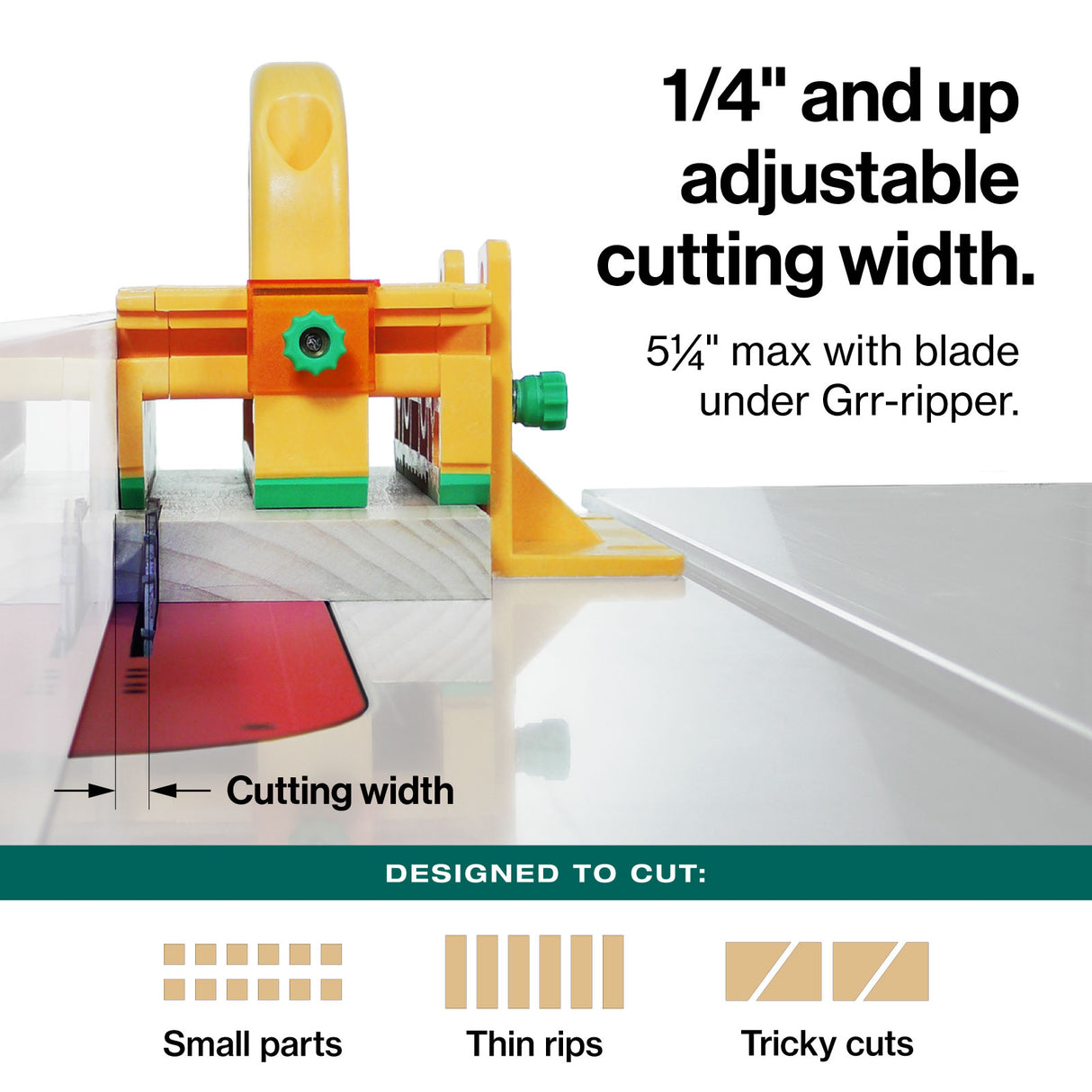 MicroJig GRR-Ripper+ 3D Push Block in use on table saw