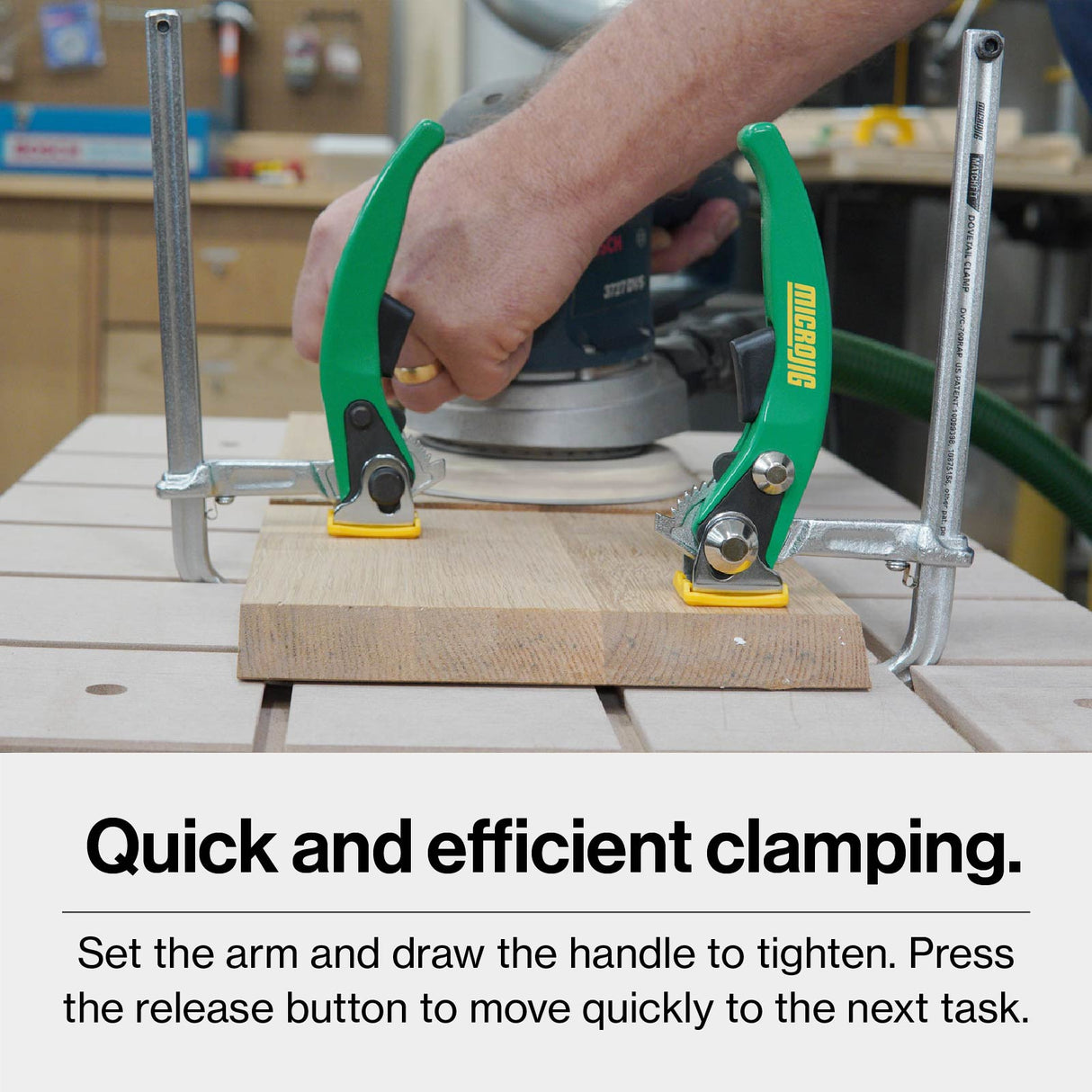Microjig Matchfit Dovetail Ratchet Clamp AP in use with Anti-Pivot AP Spring mechanism