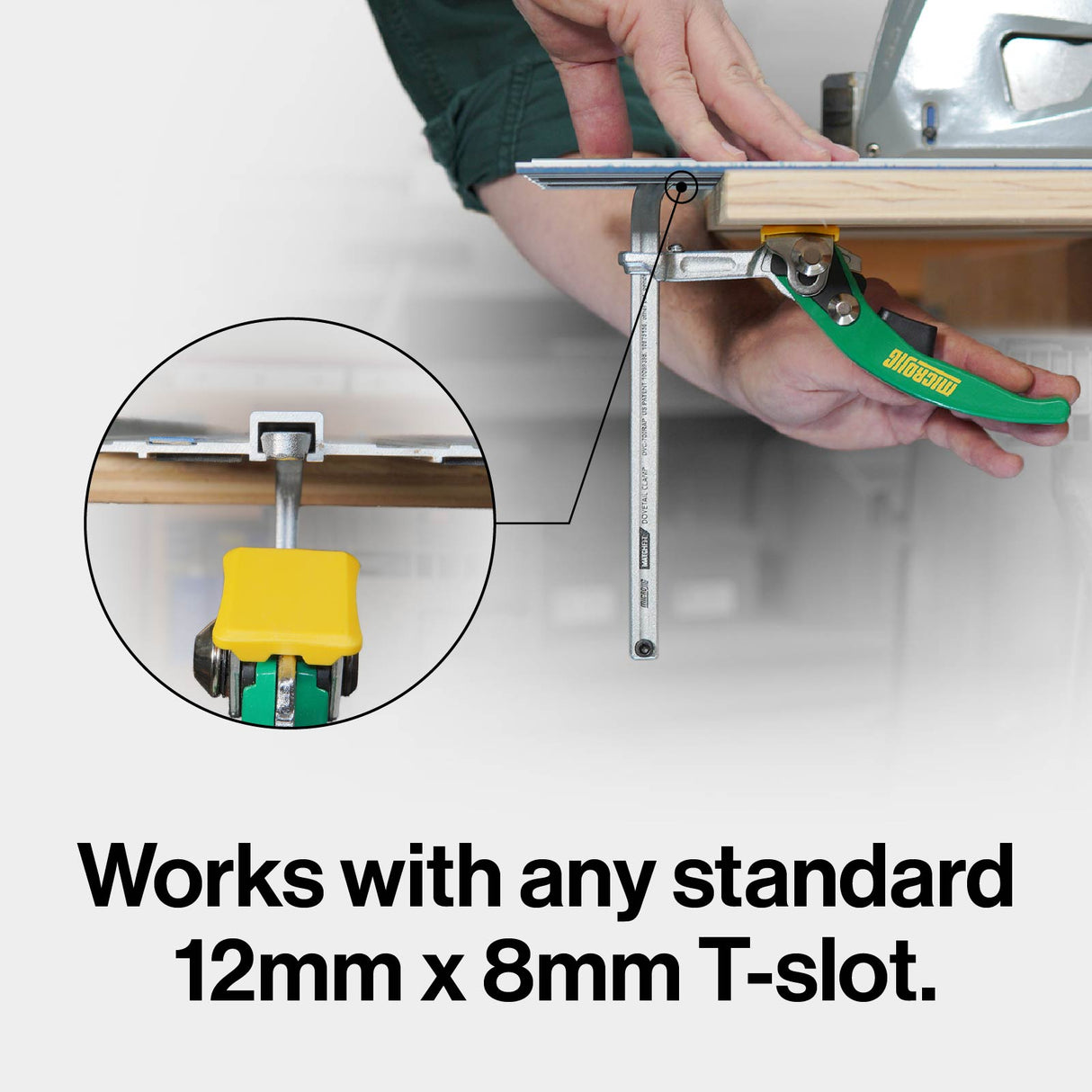 Microjig Matchfit Dovetail Ratchet Clamp AP in action, demonstrating its unique "Anti-Pivot" AP Spring feature