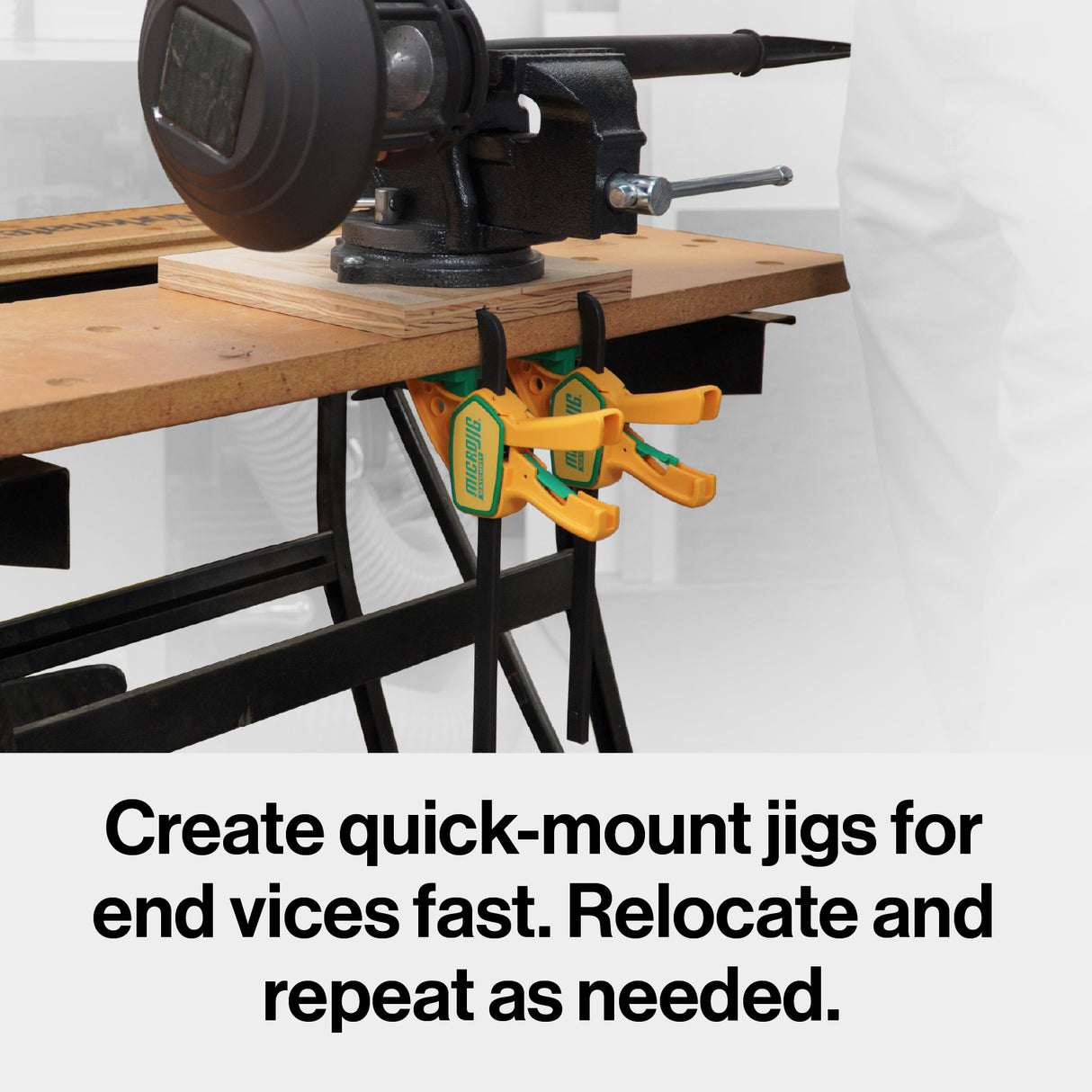 MicroJig Matchfit Quick Squeeze Dovetail Clamps in use on woodworking project