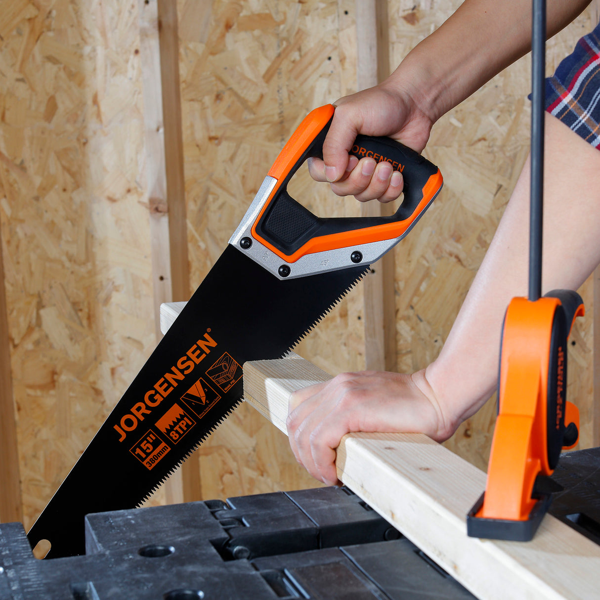 Pony Jorgensen 15in Low Friction Handsaw with Teflon Coating in action on wood