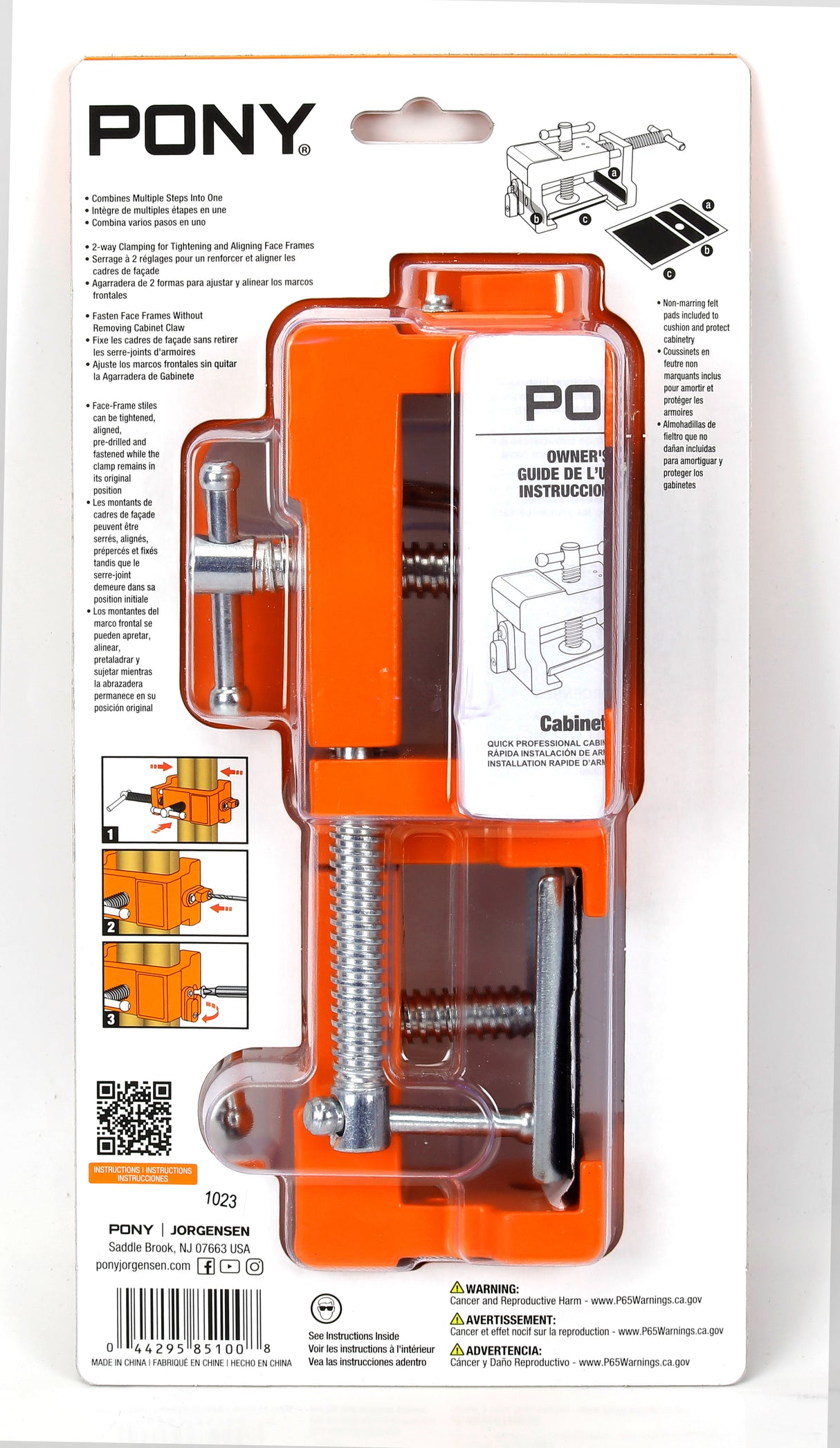 Pony Jorgensen Cabinet Claw Installation Clamp - 2 Pack in use for face frame cabinet installation