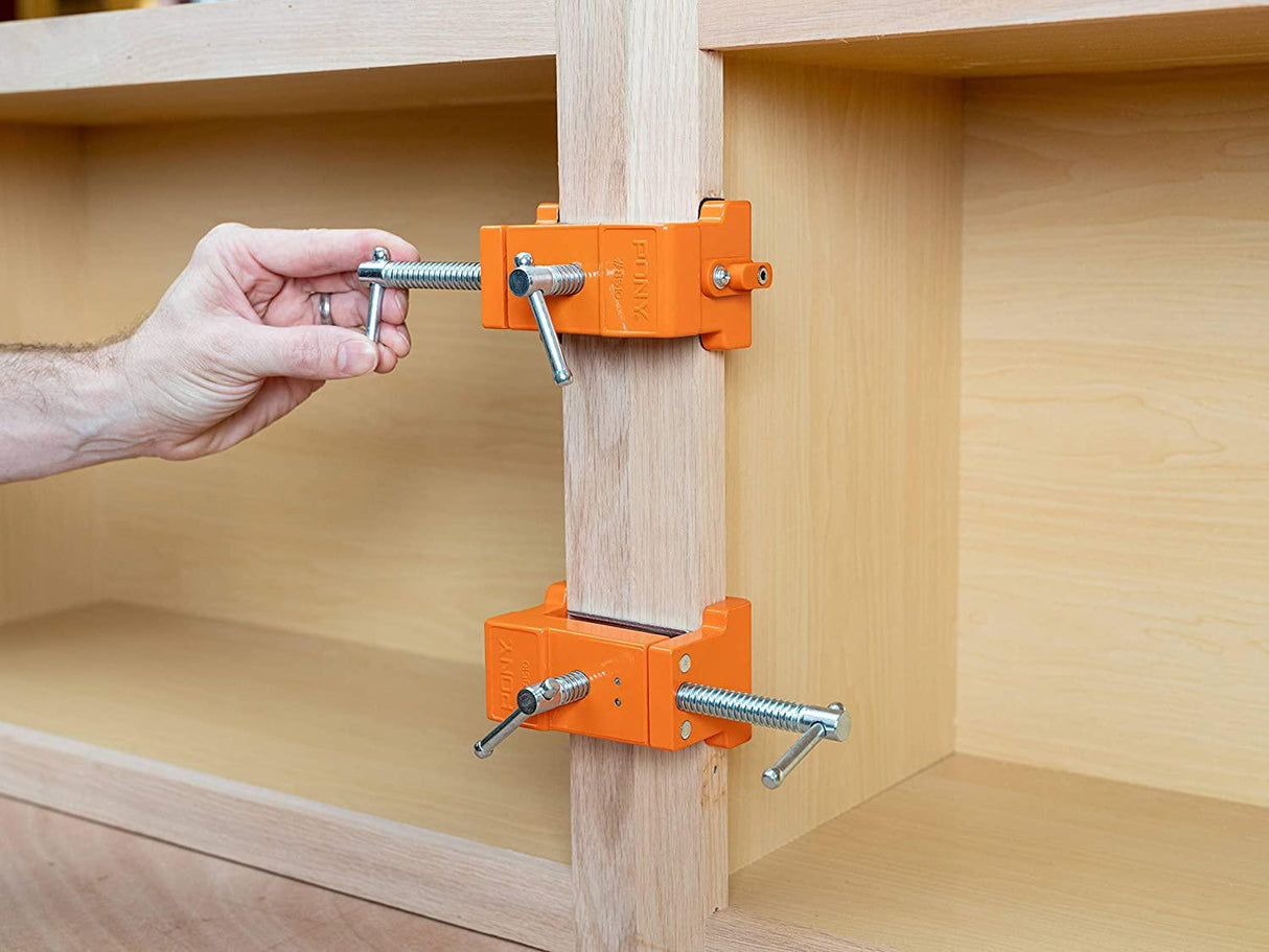 Pony Jorgensen Cabinet Claw Installation Clamp in use tightening face frame stiles for cabinet installation
