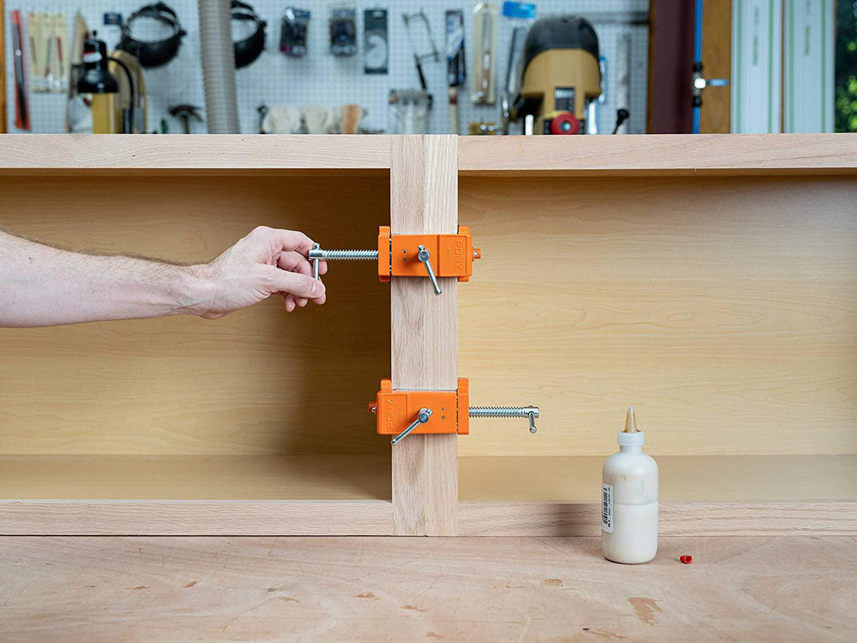 Pony Jorgensen Cabinet Claw Installation Clamp in use for face frame cabinet installation