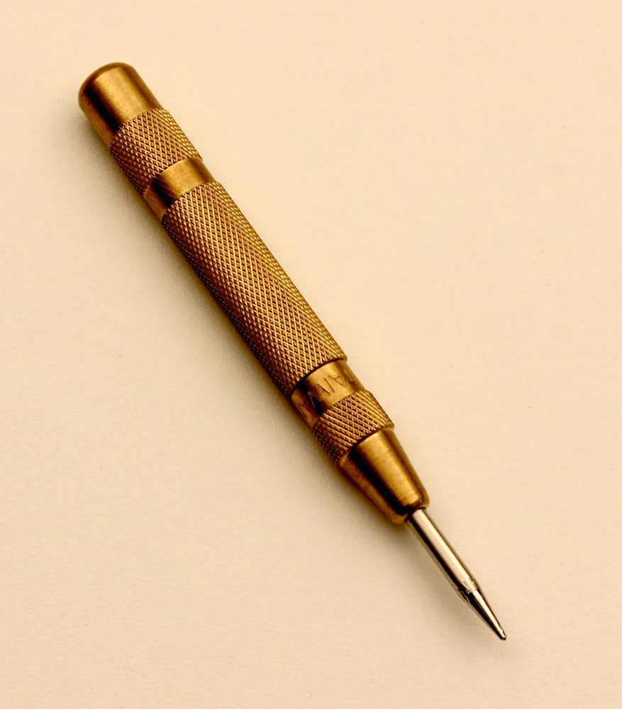 Automatic Centre Punch with 98mm Spring-Loaded Steel Point and Knurled Brass Handle