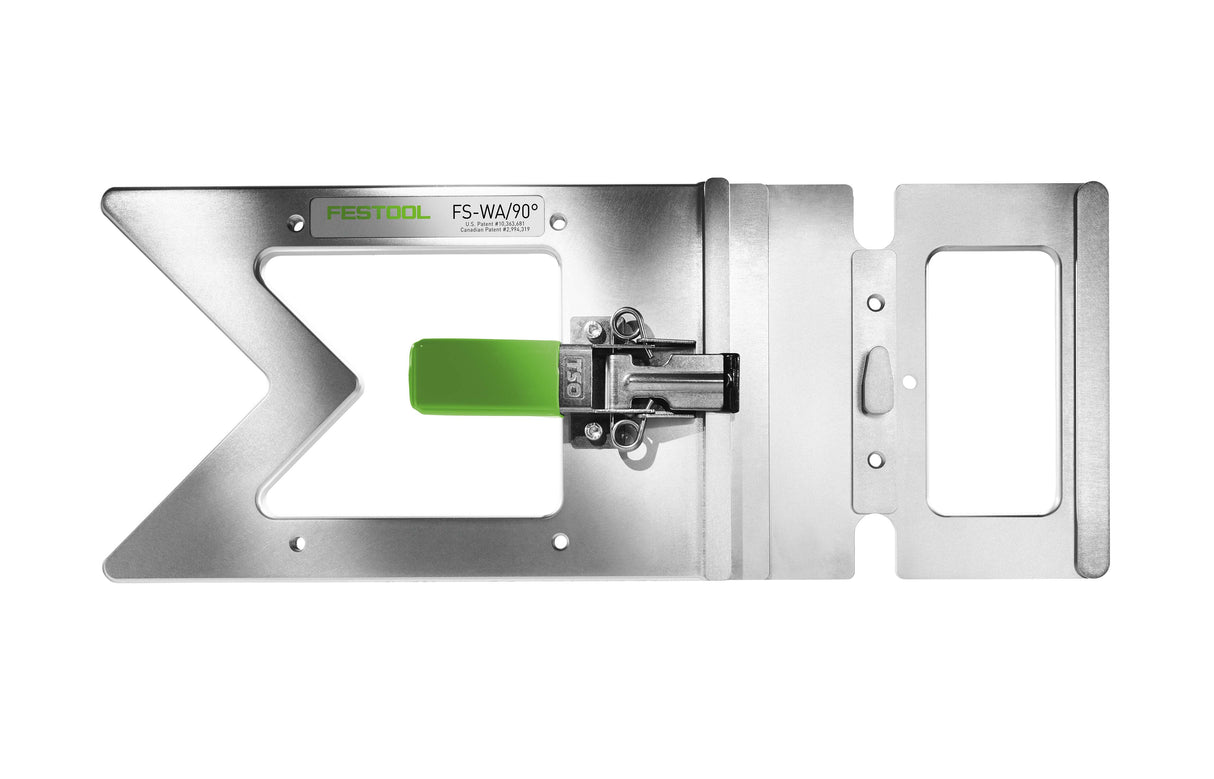 Festool FS 90 Degree Guide Rail Square attached to FS Guide Rail, enabling precise perpendicular cuts without readjustments