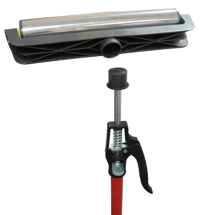 FastCap 3rd Hand Upper Hand 12in Stainless Steel Support Roller Accessory in use with Roller Top extension on woodworking project