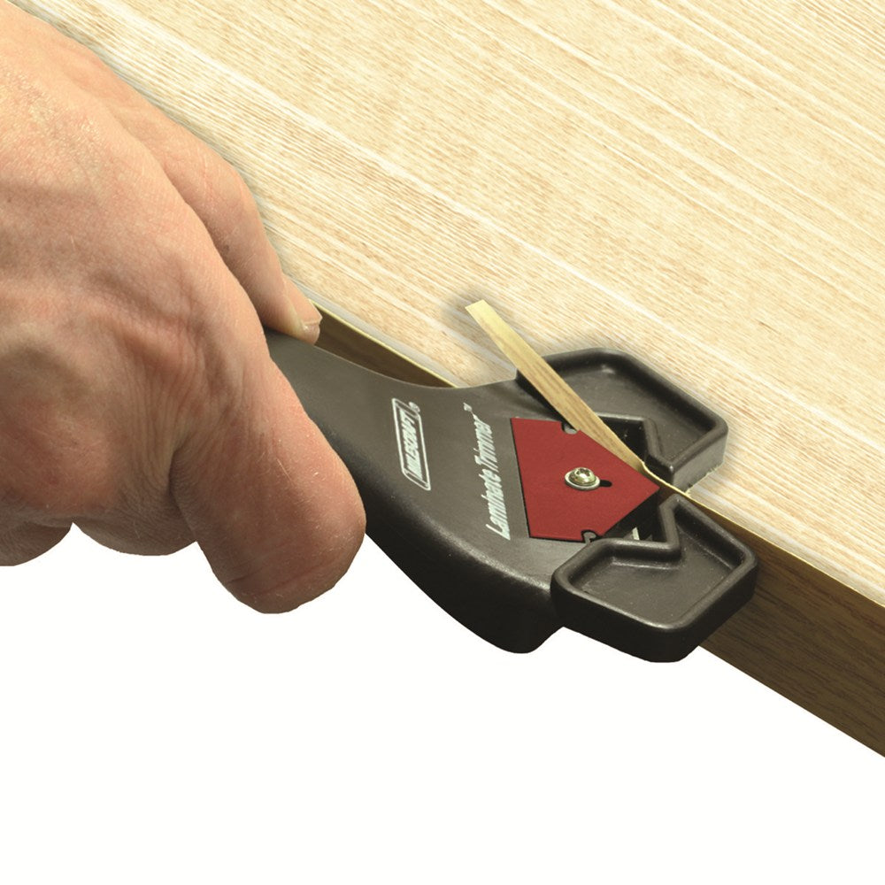 Milescraft Laminate Trimmer in use, providing precise control for edge band trimming on various surfaces