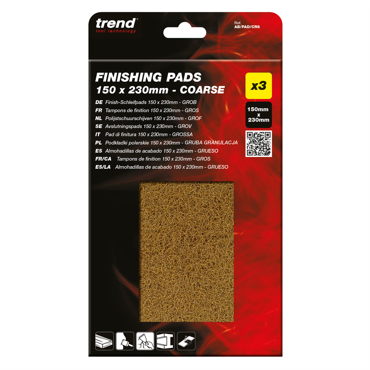 Trend Coarse Flexible Finishing Pads 150 x 230mm Pack of 3