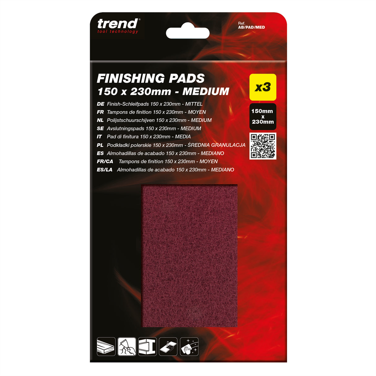Trend Medium Flexible Finishing Pads 150 x 230mm Pack of 3