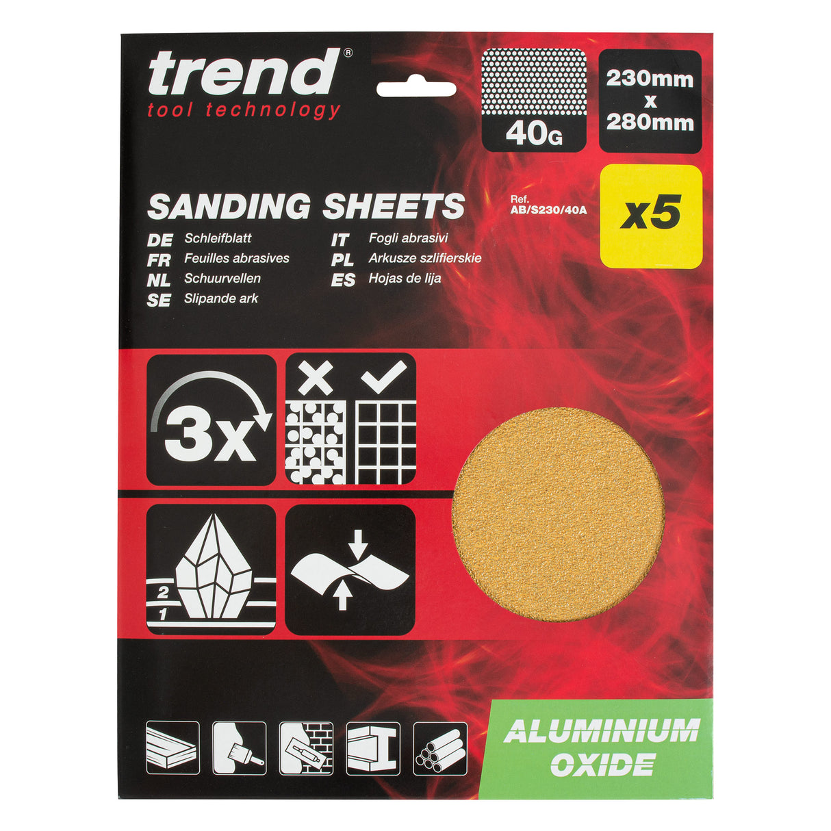 Trend Aluminium Oxide Sanding Sheets 230 x 280mm Pack of 5