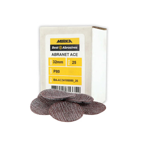 Mirka Abranet Ace Ceramic Sanding Discs 32mm Pack of 25 in action, providing high-quality sanding results
