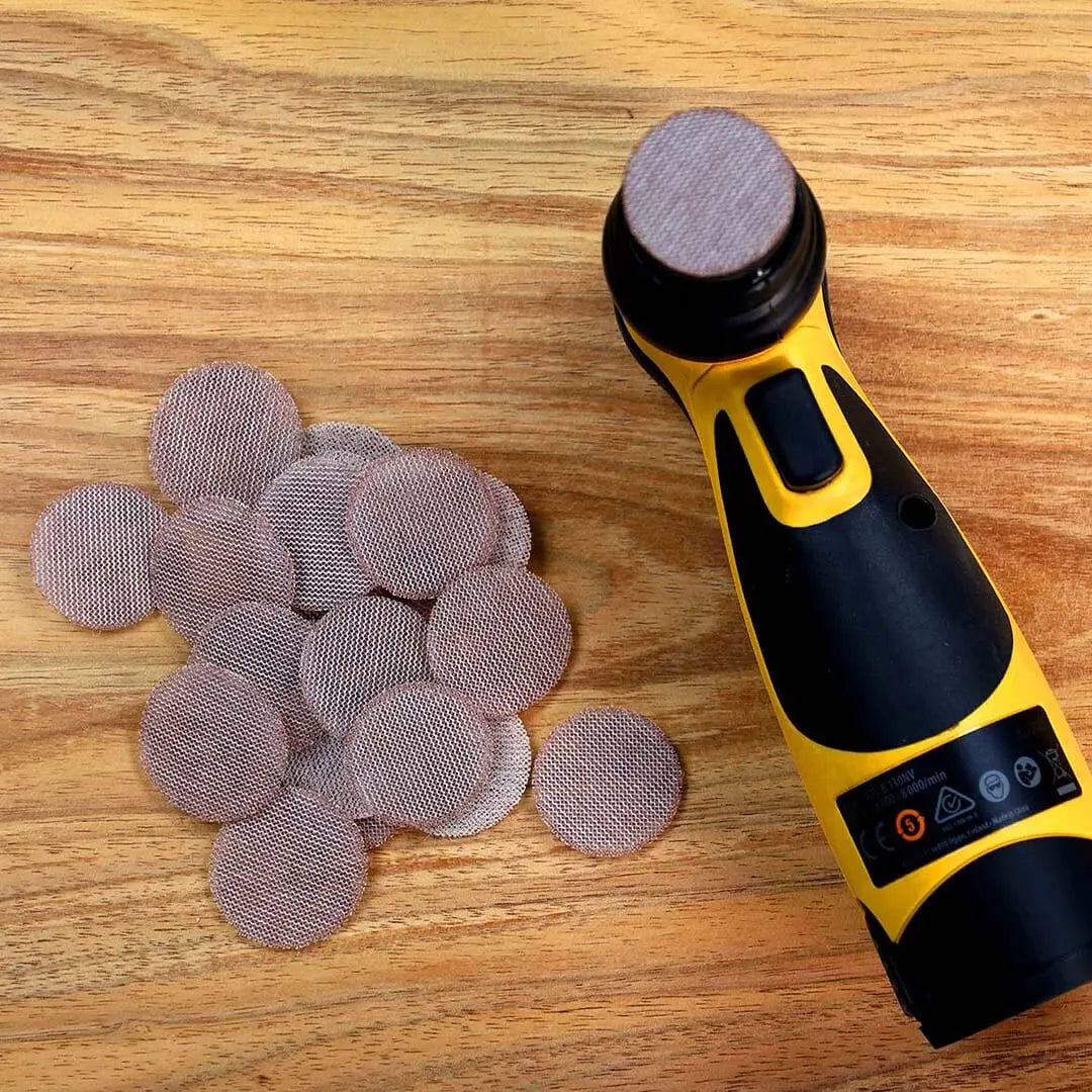 Mirka Abranet Ace Ceramic Sanding Discs 32mm Pack of 25 in use on a wooden surface