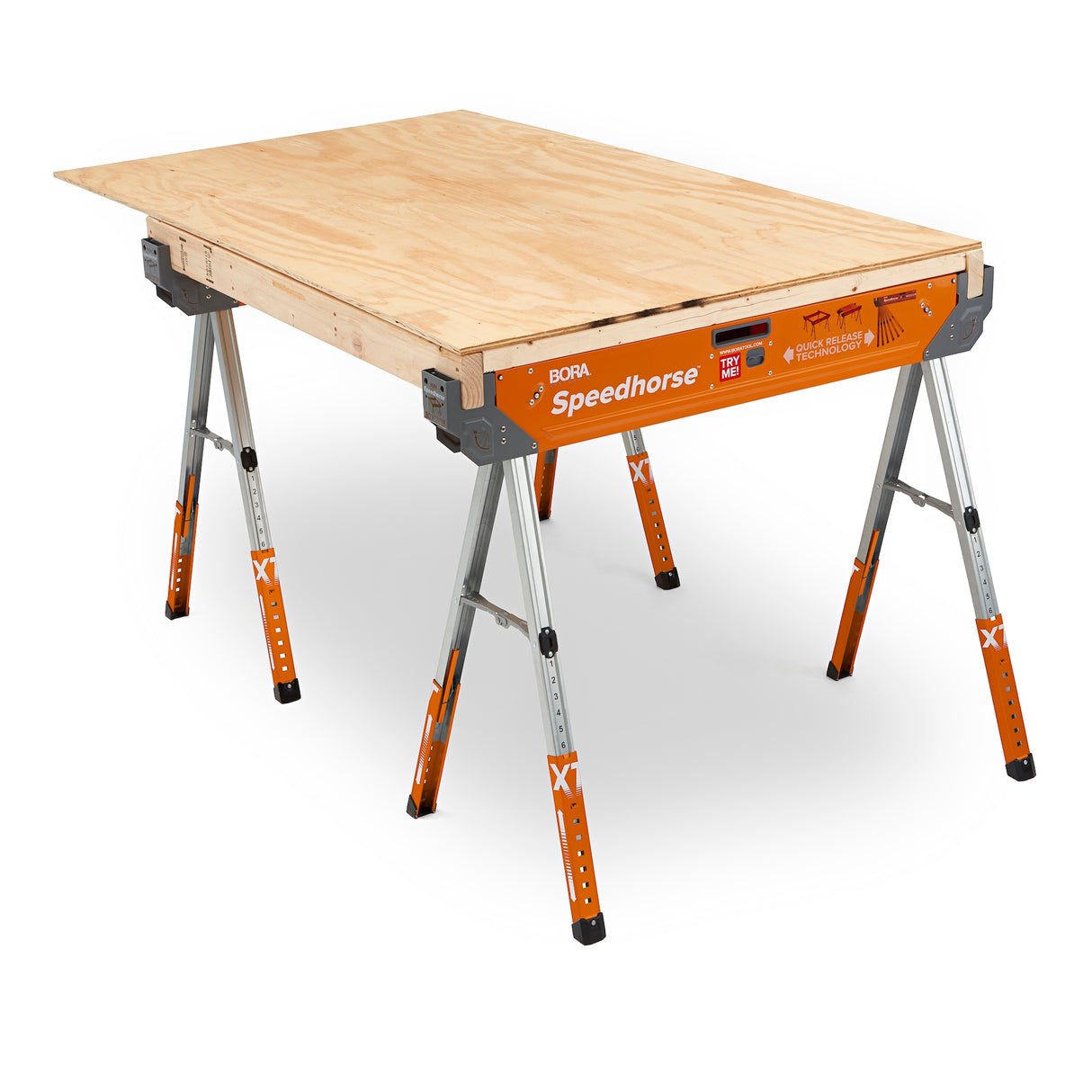 Adjustable Speedhorse XT sawhorse in Australian woodwork tools store. Sturdy, extendable legs for heavy-duty work