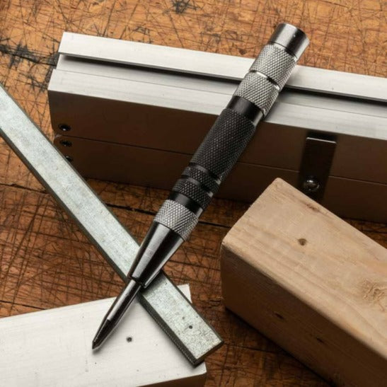 iGaging Heavy-Duty Automatic Centre Punch HSS with four knurled bands for strong grip and controlled tension movement