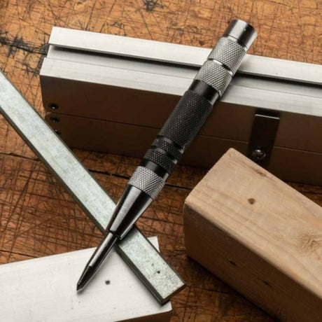 iGaging Heavy-Duty Automatic Centre Punch HSS with four knurled bands for strong grip and controlled tension movement