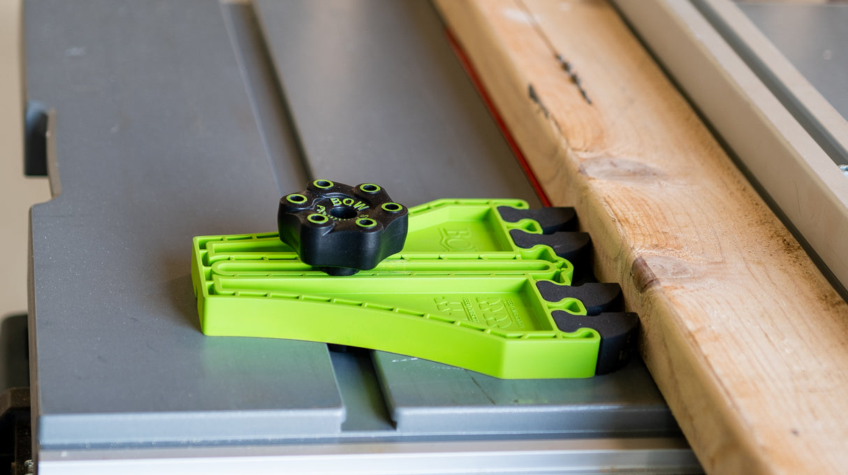 BOW Products PortaPRO Featherboard EVA Feathers Horizontal woodworking tool in action