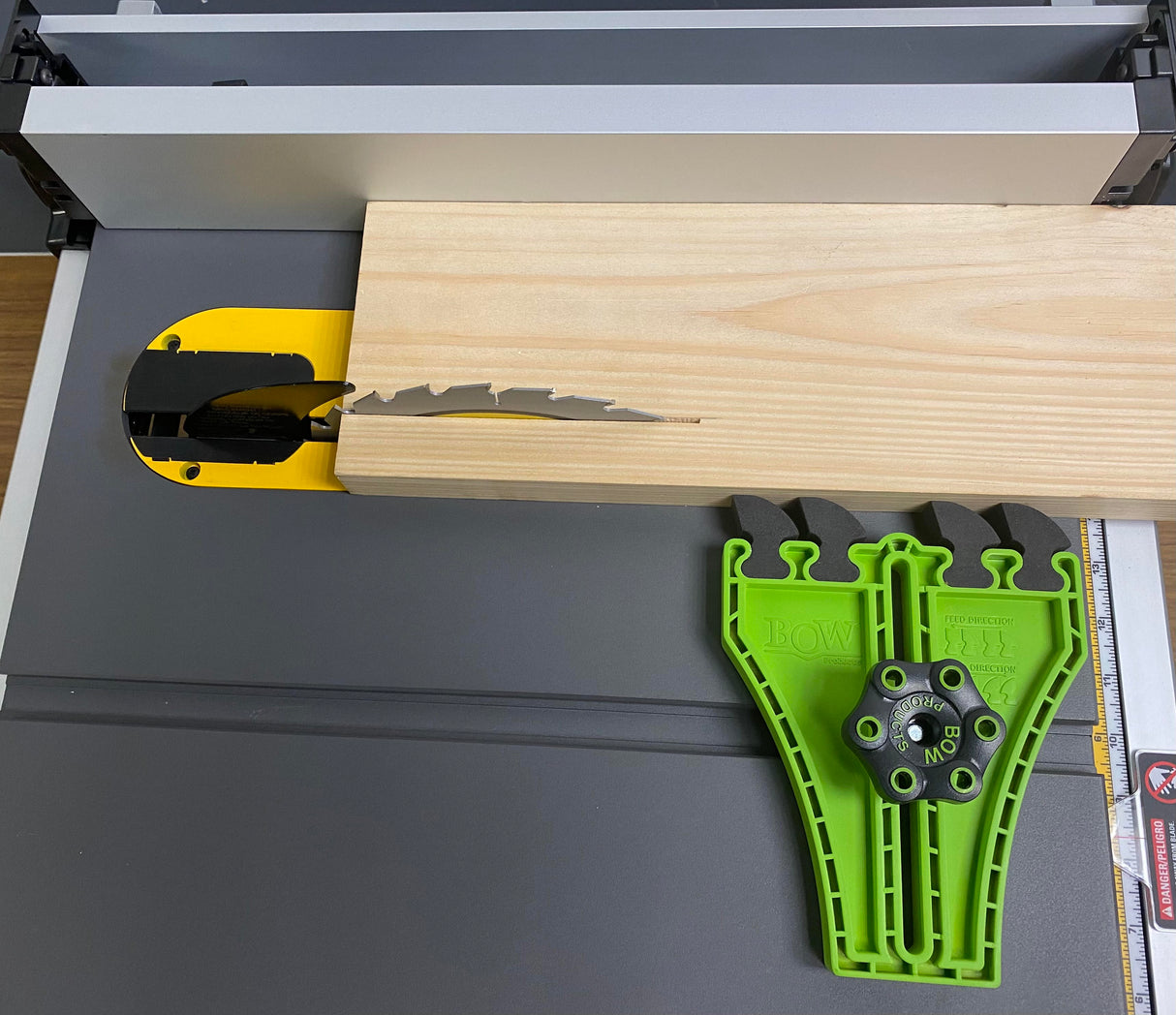 BOW Products PortaPRO Featherboard EVA Feathers Horizontal on Table Saw