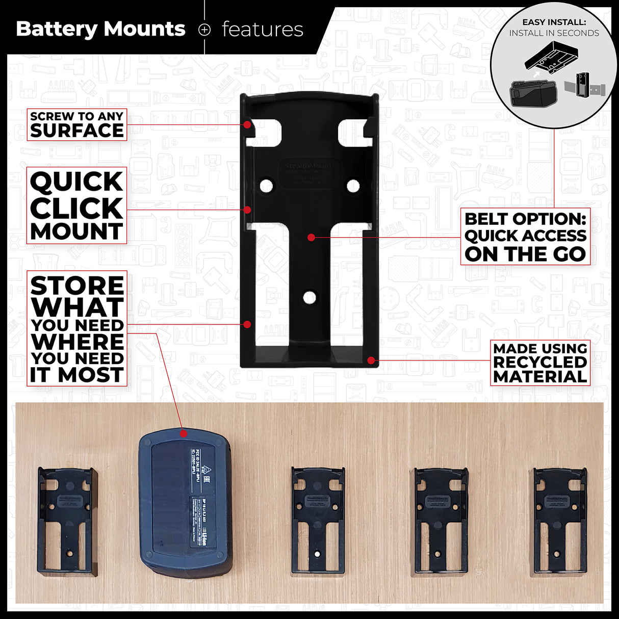 StealthMounts Festool Battery Mounts 18V Pack of 6 Green