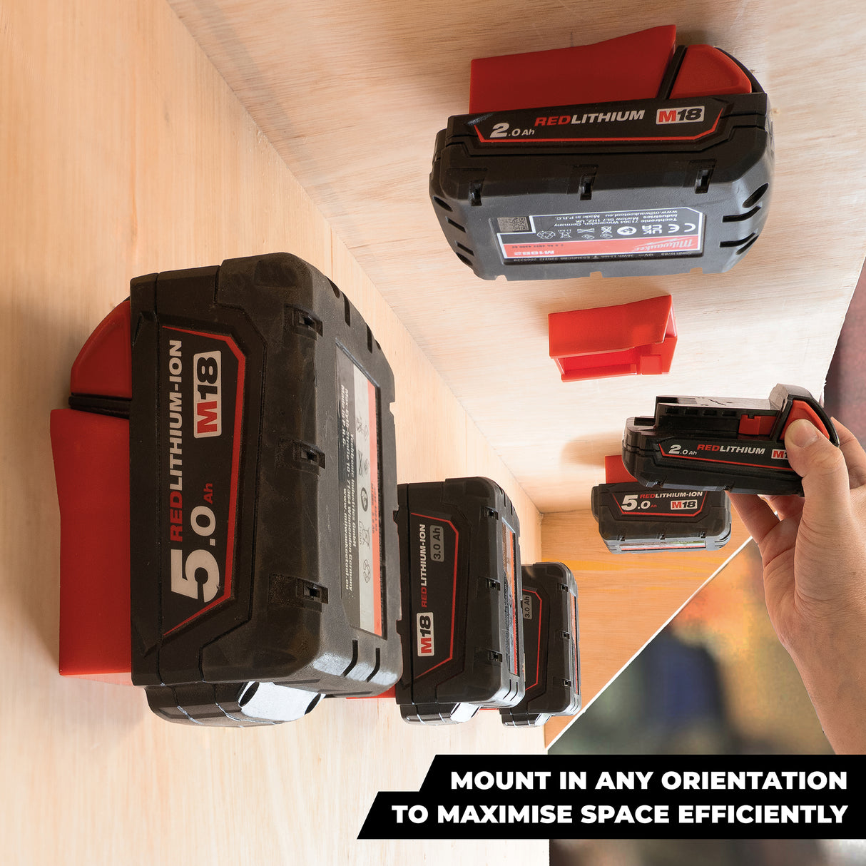 StealthMounts Milwaukee M18 18V Battery Mounts Pack of 6 Red