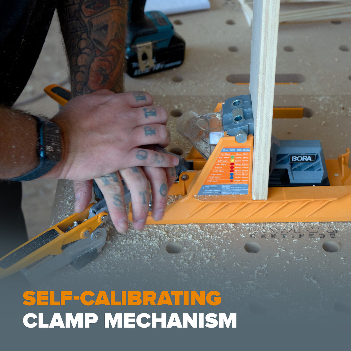 BORA Tool Auto Jig setting drill guide and collar automatically for precise pocket holes