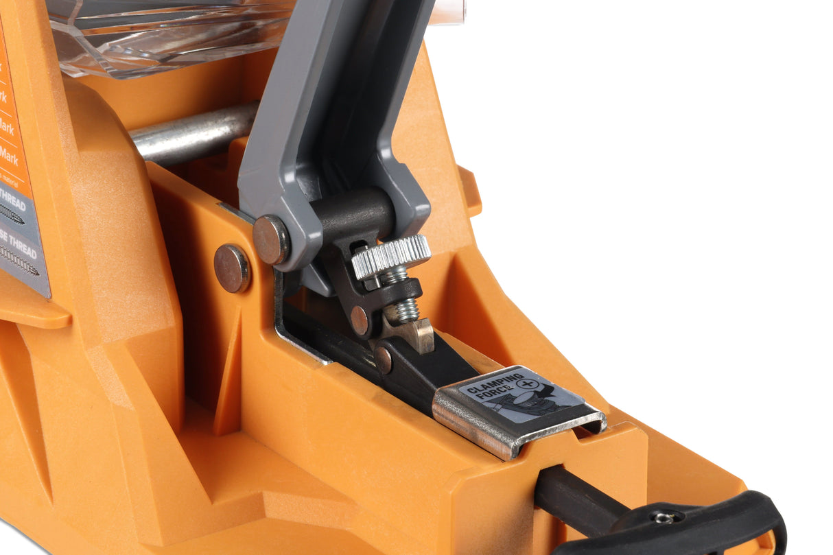 BORA Tool Auto Jig in action, self-adjusting for precise pocket hole drilling