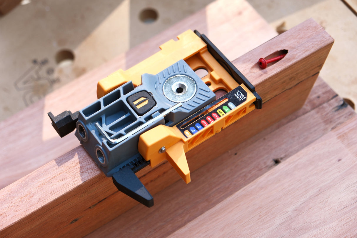 BORA Tool Automatic Mini Pocket Hole Jig in action, creating precise and strong wood joints